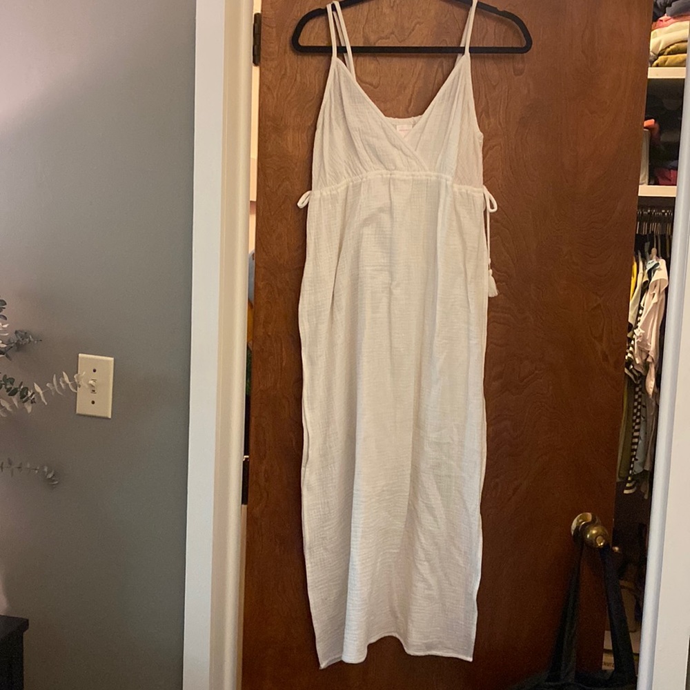 Xhilararion White Swim CoverUp with tassel detail